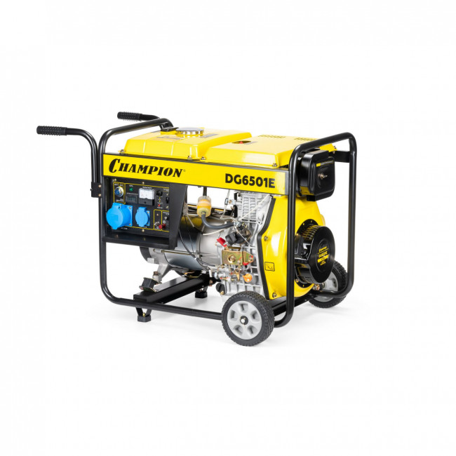 Генератор CHAMPION диз. DG6501E (5/5,5кВт 8,9лс 12,5л 12V 99кг эл.стартер, колеса, счетчик)