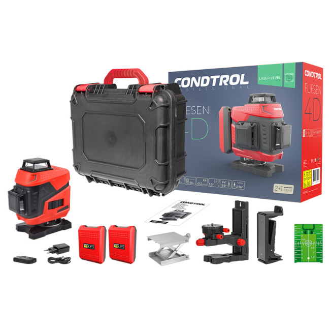 Лазерный нивелир CONDTROL Fliesen 4D new(4,2В Li-ion, 40м/60м, IP54, 1/4", 5/8", Зелёный)