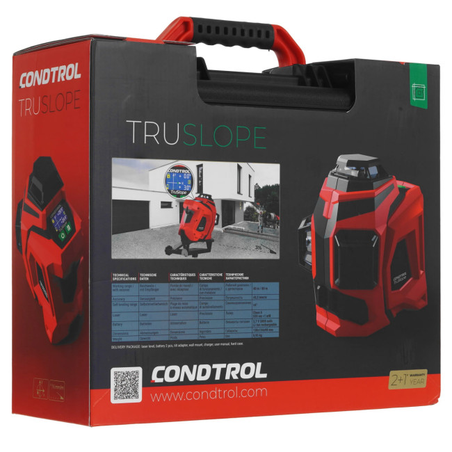 Лазерный нивелир CONDTROL TruSlope(40м/80м, IP65, 1/4", 5/8", Зелёный, Класс II, 520 нм < 1 мВт)