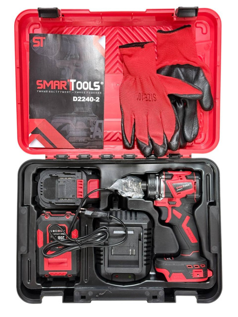 Аккумул. шуруповерт D2245-2 SMART RED(20В, 40 Нм, БЕСЩЕТОЧНЫЙ, 2 АКБ*2Ач, ЗУ, кейс)