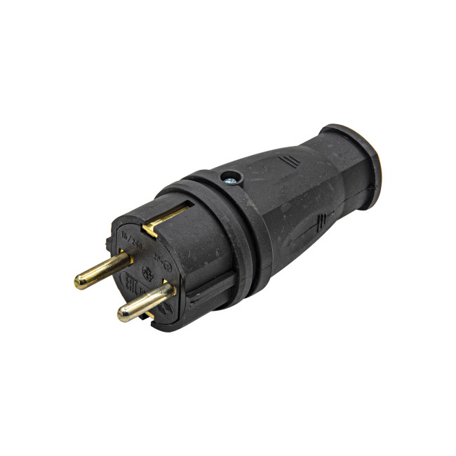 Вилка прямая каучук, с/з, 16А 250В IP44, черная VERY