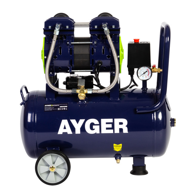 КОМПРЕССОР БЕЗМАСЛЯНЫЙ МАЛОШУМНЫЙ AYGER OFC320-24(1,5 кВт, 320 л/мин, 24 л, 8 бар, 2800 об/мин)