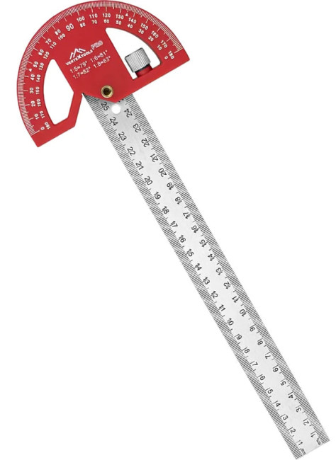 Линейка разметочная 7в1, 300х25мм INOX+пластик PA66 толщина 1,7 мм VERTEXTOOLS PROFI