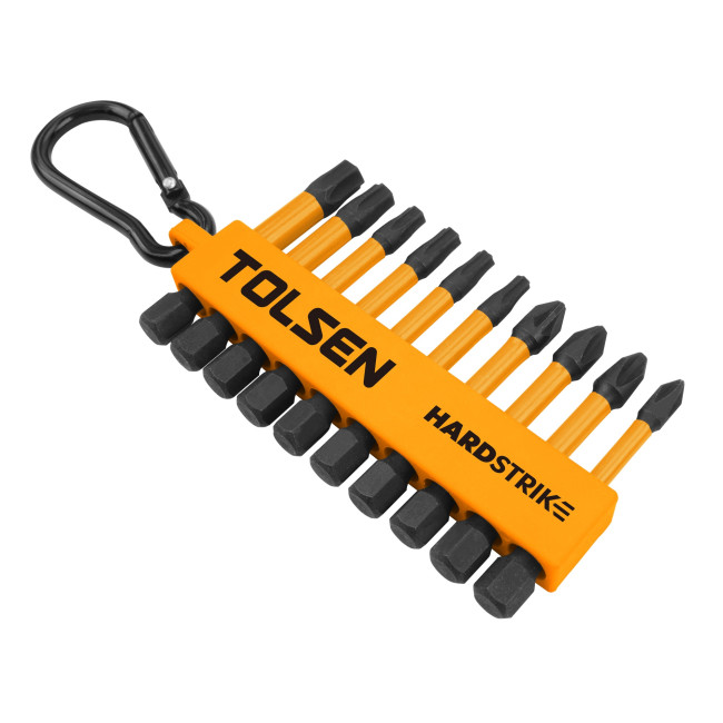 Набор торсионных бит Industrial 1/4" 50 мм, S2, 10 пр, холдер с карабином TOLSEN