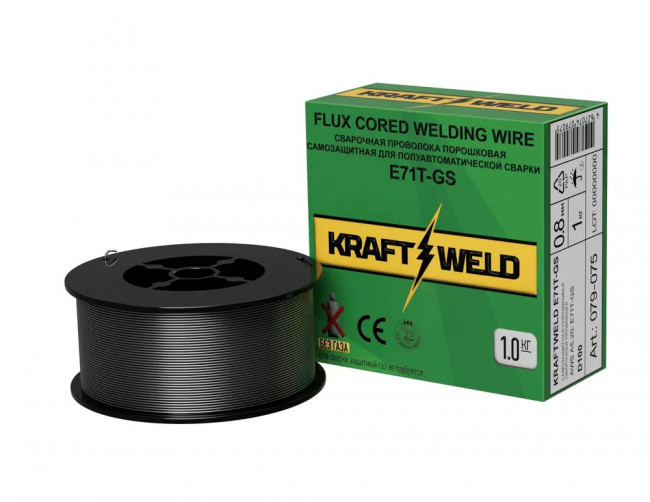 Проволока сварочная 0,8мм/5кг ПОРОШКОВАЯ самозащитная (без газа) KRAFTWELD E71T-GS 0,8мм/5кг