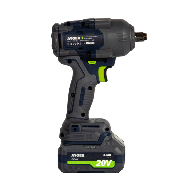 Гайковерт аккумуляторный бесщеточный APW20/950 AYGER(20В, 950 Нм, 1/2", 2300 уд/мин, 2400 об/мин) Гайковерт аккумуляторный бесщеточный APW20/950 AYGER(20В, 950 Нм, 1/2", 2300 уд/мин, 2400 об/мин)