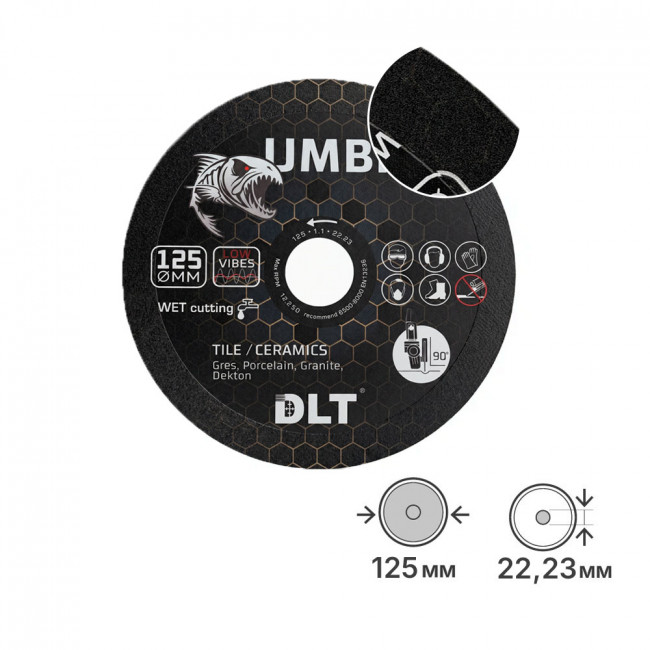 Диск алмазный DLT Umbra (ЗАВОДСКОЙ РЕЗ), 125x1,1мм Ø 22,23 из черной смолы