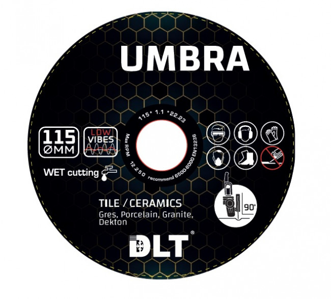 Диск алмазный DLT Umbra (ЗАВОДСКОЙ РЕЗ), 115x1,1мм  Ø22,23 из черной смолы