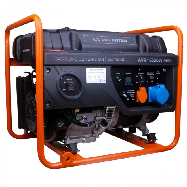 Генератор бензиновый VILLARTEC GG 7300C(5.8/6.3 кВт, ручной стартер, 4-т, 1х16, 1х32, 12 В)
