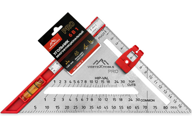 Угольник многофункциональный PROFI 6 в 1, INOX+ABS+МАГНИТ 2мм VERTEX PROFI  (20шт)