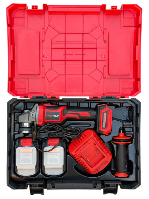 Аккумуляторная УШМ WS11128-4 SMART RED(20В,125 мм,9000 об/мин,6 скоростей, 2 АКБ*4 Ач+ЗУ, кейс)